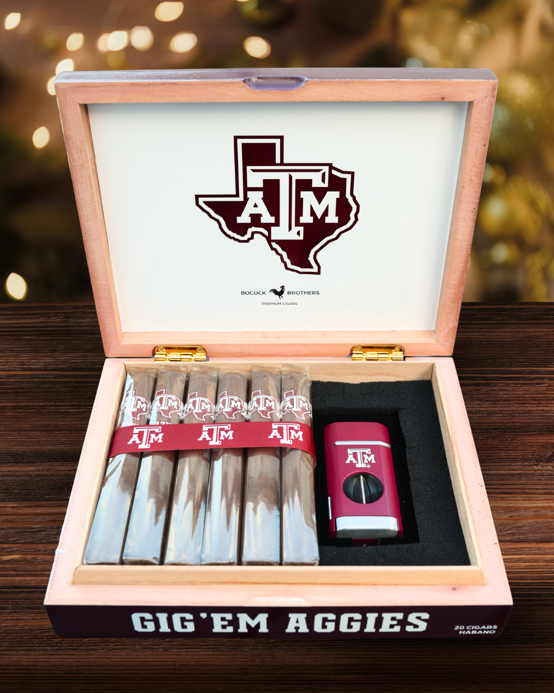 Aggie Maroon Habano Gift Set with Triple Flame Lighter